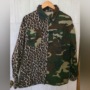 Leopard & Camo Contrast Button-Up Shacket